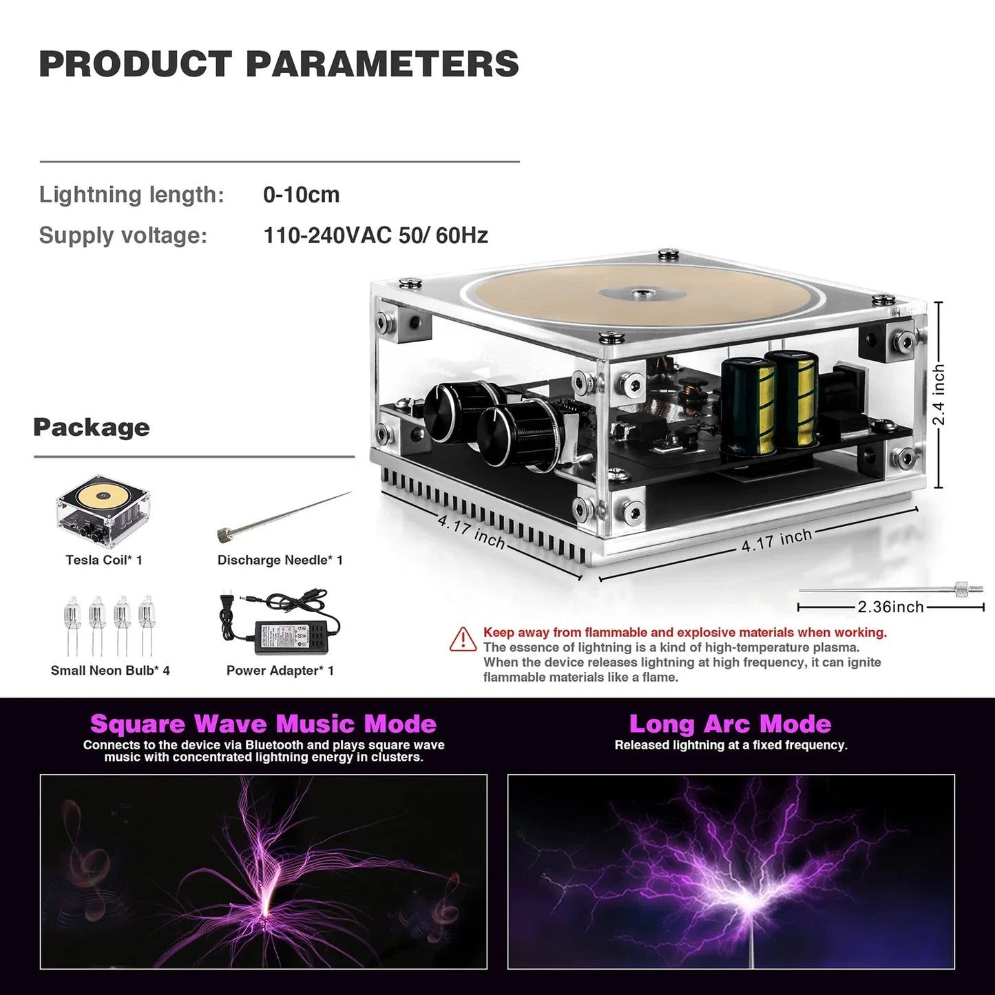 Bluetooth Musical Tesla Coil, Touchable Artificial Lightning