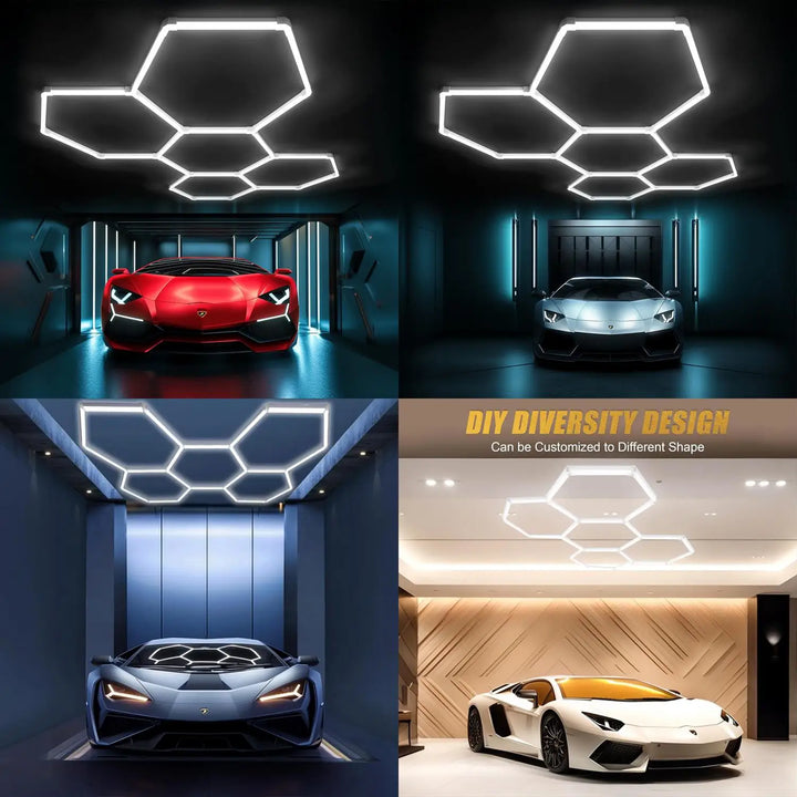 Hexagon Garage Light 25 Pack Car Tubes 6500K Super Bright 6500K Super Bright 192W, 23040LM Auto Beauty Shop Gym