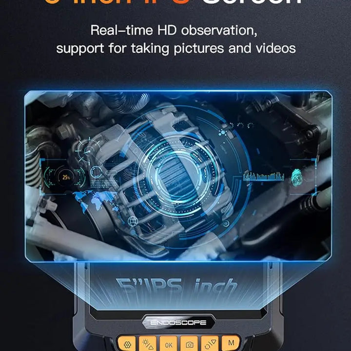 360° Steering Industrial Endoscope Camera 8mm 5"IPS Screen Single&Dual Lens Inspection Borescope 1080P For Car Engine Pip