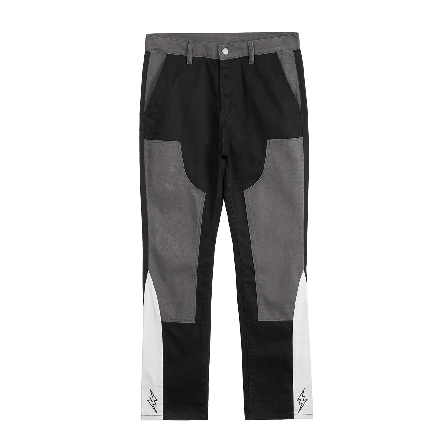 American Fashion Embroidery Black Gray Color Block Jean