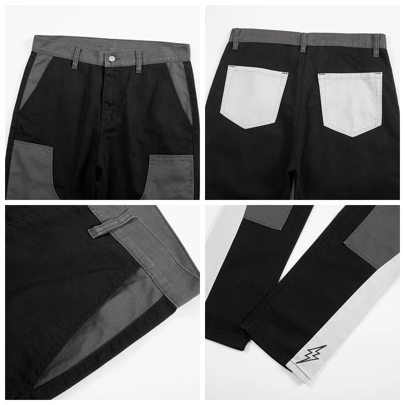 American Fashion Embroidery Black Gray Color Block Jean