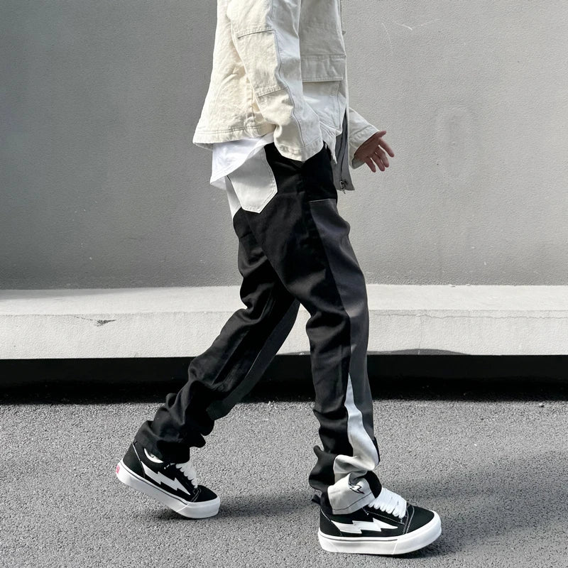 American Fashion Embroidery Black Gray Color Block Jean
